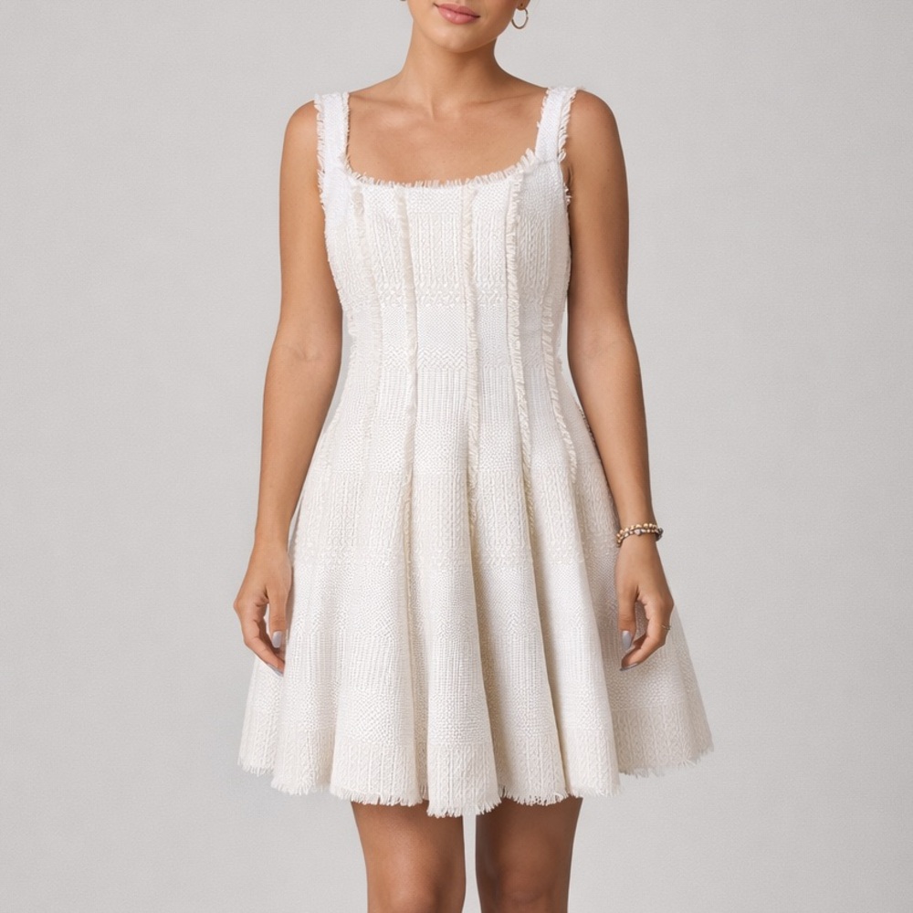 🆕 Antonio Melani Ivory Textured Tweed Fit & Flare Top Peplum Style Size 10 Party